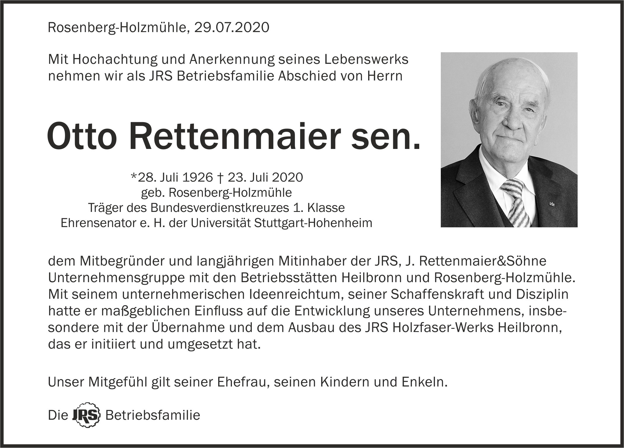 Otto Rettenmaier, Heilbronn, †23.07.2020